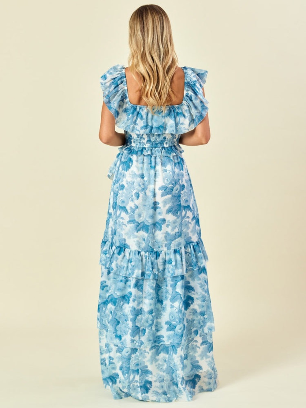 Lulakate Ellison Blue Floral Off-Shoulder Maxi Dress - Picture 2 of 4